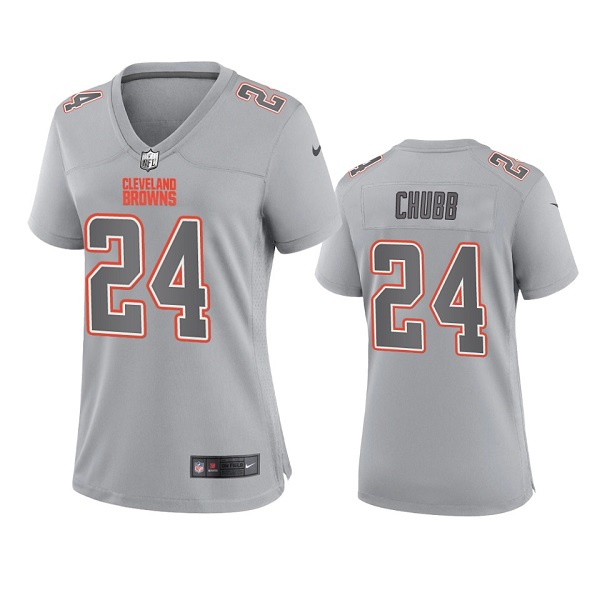Women's Cleveland Browns #24 Nick Chubb Grey Atmosphere Fashion Stitched Game Jersey(Run Small)